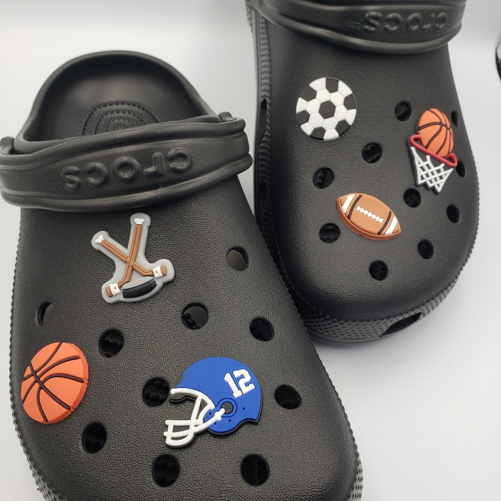 6pc Set Sports Shoe Charms Croc Jibbitz Lace Clips